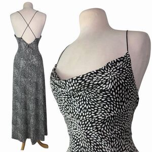 Phoebe Y2K Wet Look Sequin Starburst Cowl Neck Criss Cross Back Maxi Dress Sz 8